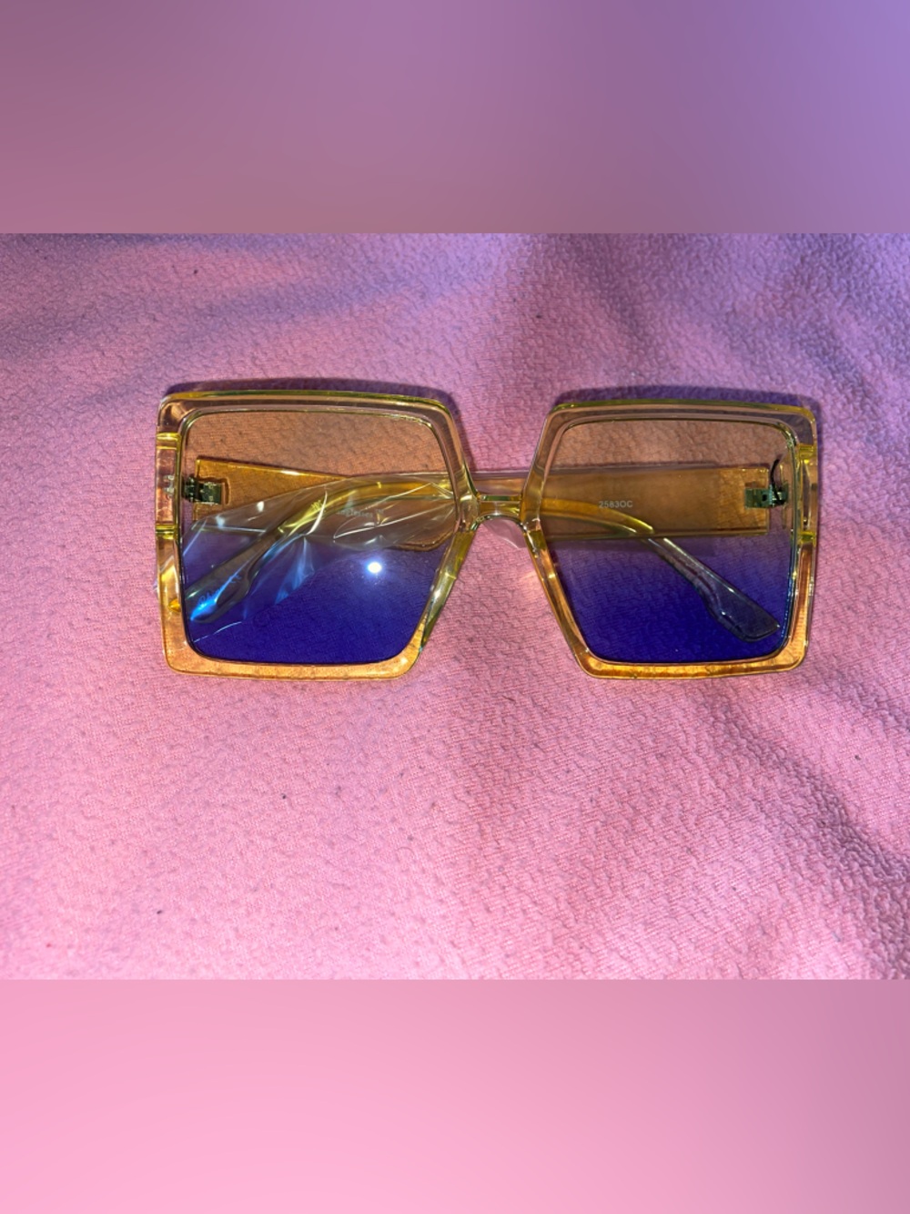 Yellow Square Frame Sunglasses with Blue Lenses